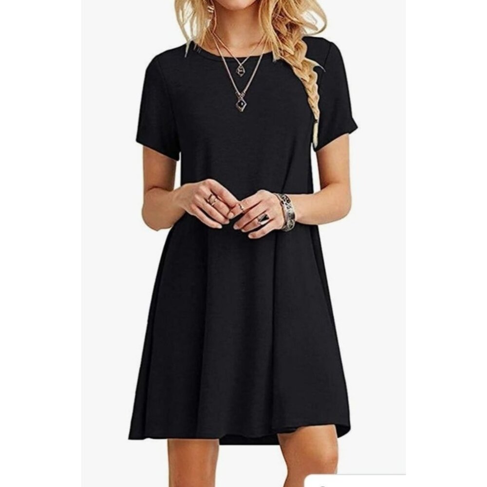 Womens Black Molerani Short Sleeve Casual Swing Dress Size Small Comfortable